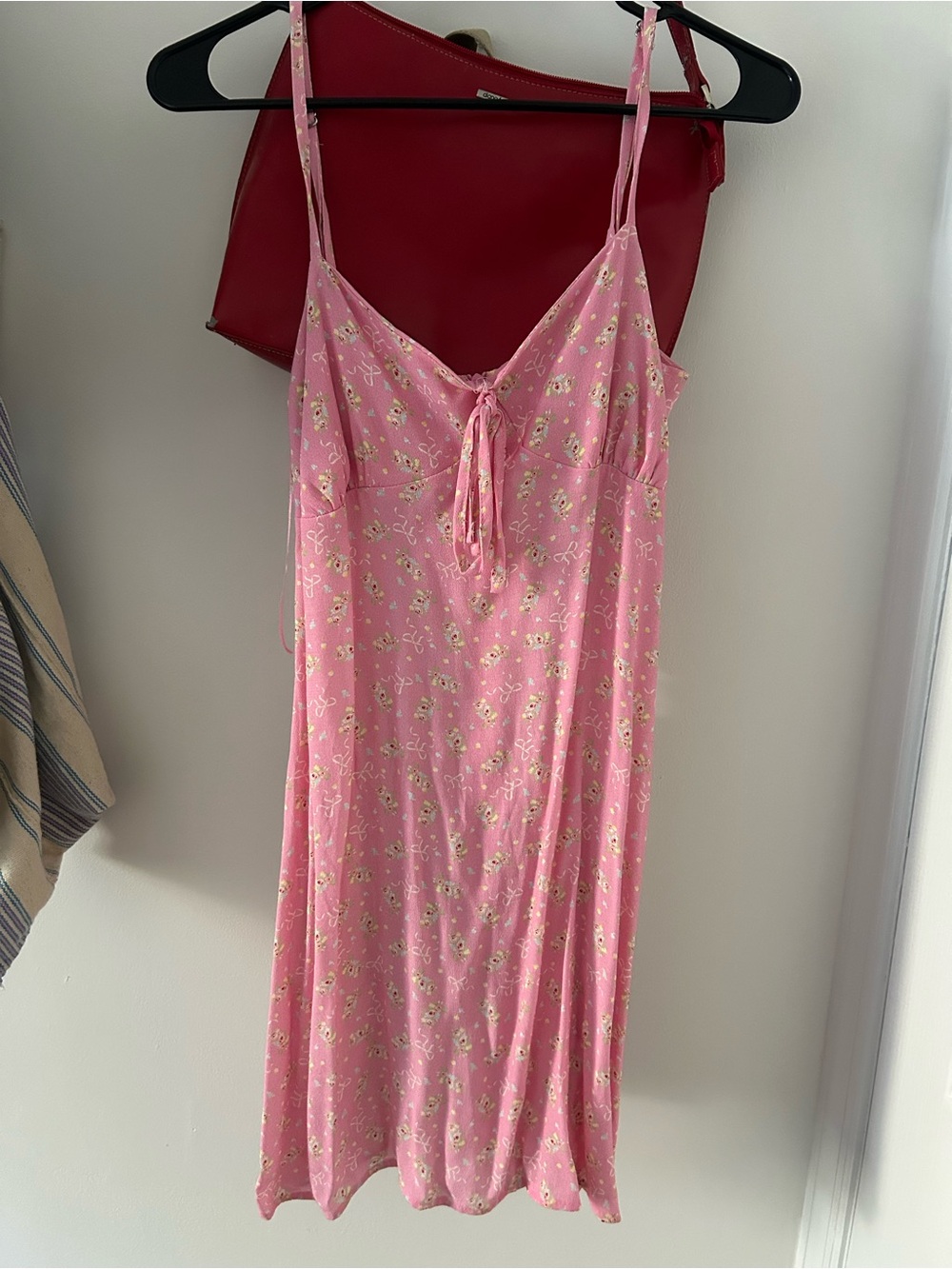 DeFacto Pink Floral Slip Dress with Tie Front